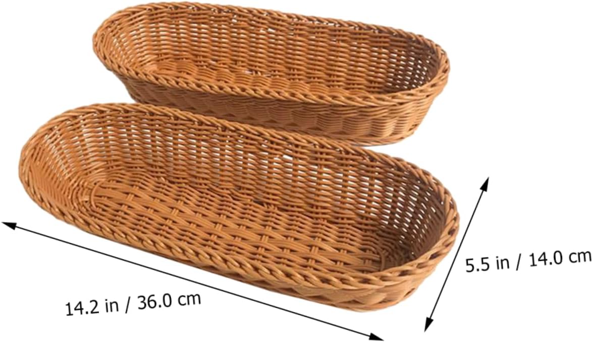 2pcs Woven Plastic Baskets for Food Serving Bread Storage Kitchen Organizing Smooth Surface Easy to Clean Decorative Snack Fruit Baskets