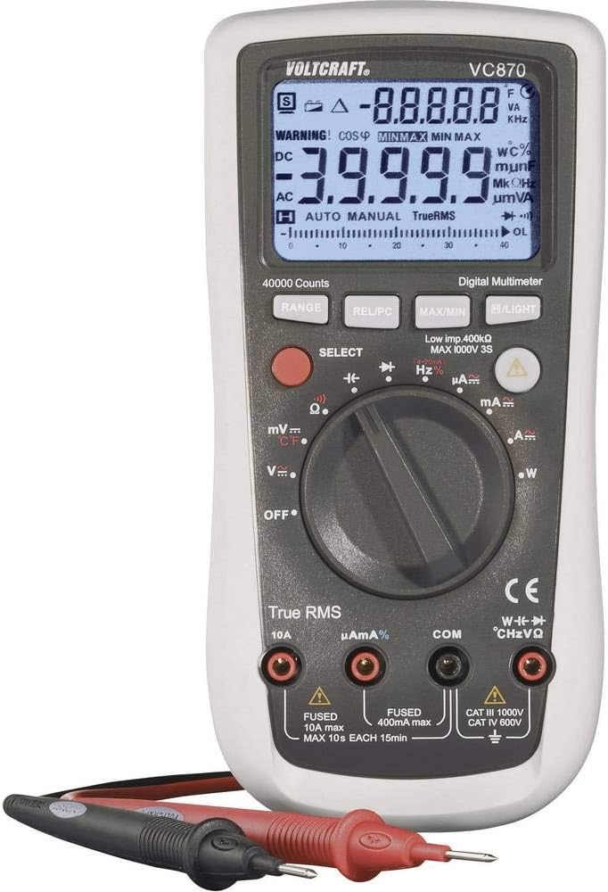 Digital Multimeter VC870, 40000 Counts, Performance Measuring fuction up to 2500W, AC/DC, True RMS, CAT III 1000V and CAT IV 600V, Auto Range, Temperature Measurement