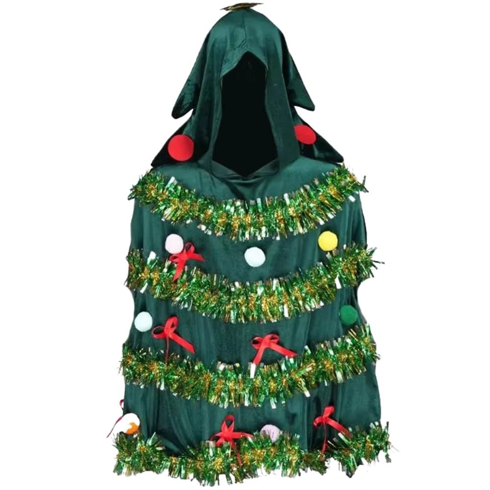 Cape à capuche courte d'arbre de Noël fluide pour costume de rôle adulte