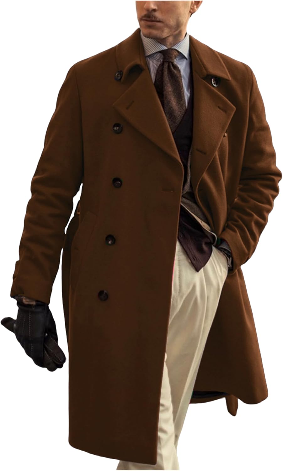 Mens Trench Coat Man Long Jacket Formal Casual Peacoat with Belt Fall Autumn Winter Warm Overcoat