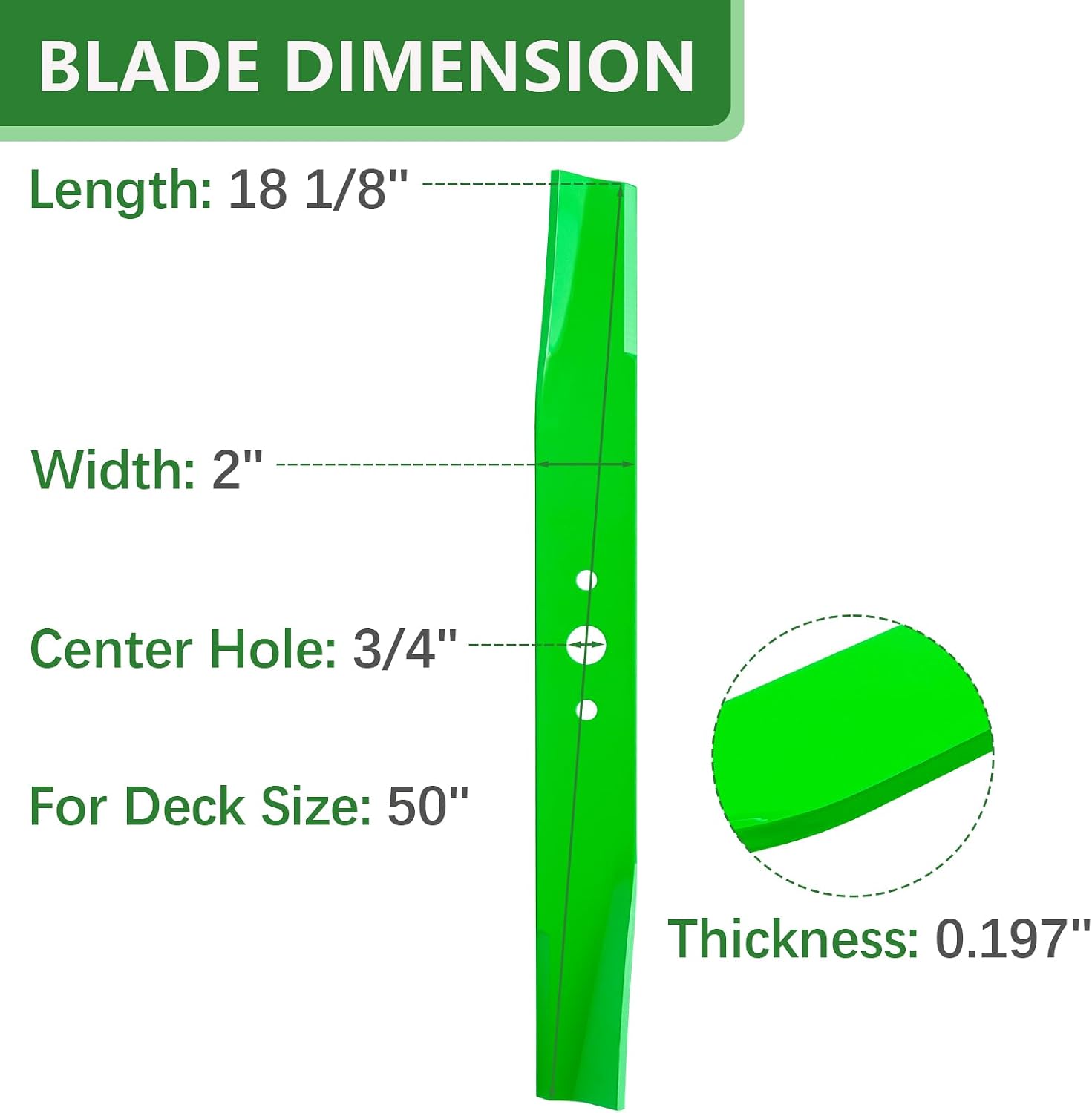 1726453 1726357 High Lift Blades Fit for 50 Inch Sim plicity Sna pper ZT2050 ZT2450 LT200 YT400 Series Murray Craftsman Mowe Decks Replaces 1708229 1726453A 1726453YP, 3 Pack