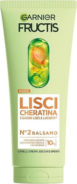 Garnier Fructis Balsamo, Per Capelli Lisci e Lucenti a Lungo, Effetto Anti-Crespo, Trattamento Lisciante alla Cheratina Vegetale e Olio di Argan, Lisci Cheratina, 200 ml - 1