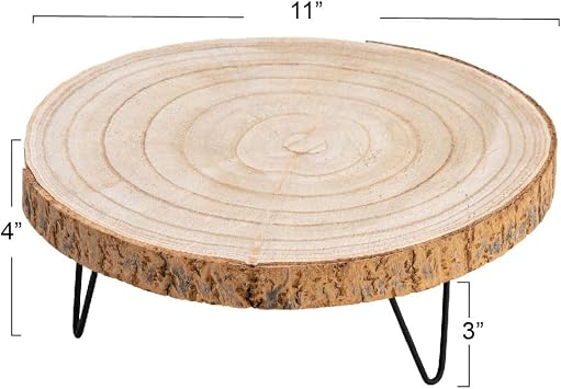 Creative Co-Op Paulownia Metal Ayaklı Kaide, 28 cm, Doğal Ahşap Rengi