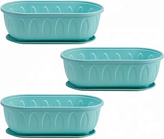 3 paquetes de 35,5 cm con bandeja adjunta, rectangular para ventana, caja decorativa para interiores y exteriores, color azul