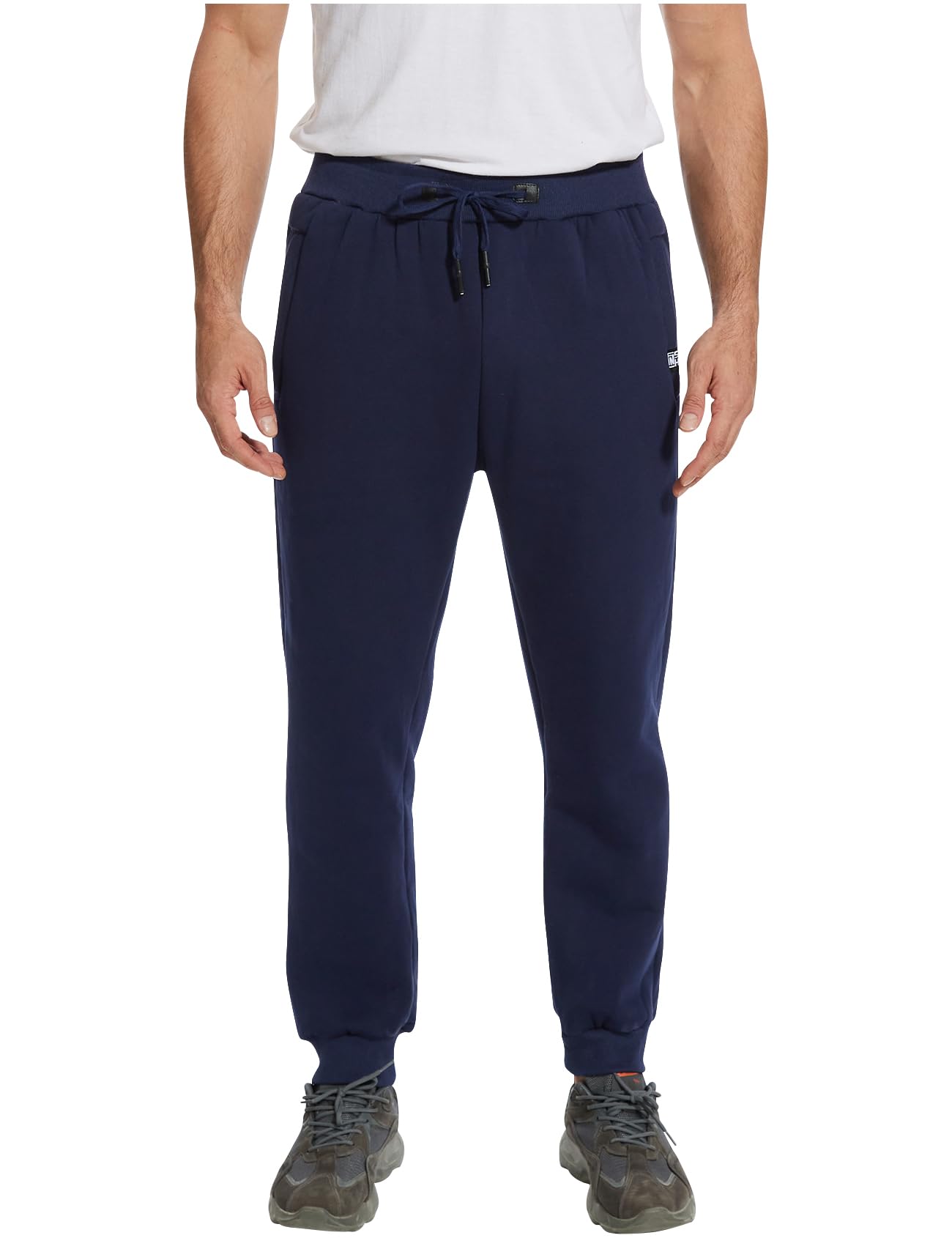 PEHMEA Fleece Lined Sweatpants for Men, Winter Warm Sherpa Joggers Lounge Pants with Pockets(11 Navy (Close-Bottom)-S)