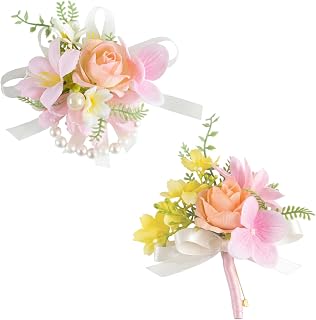 Boutonniere, Ansteckblume & Hochzeitsanstecker Set, Weiße Rose Corsage für Damen und Herren, Blumenarmband und Anstecker für Hochzeit und Prom, Dekorationen für Hochzeitsanzüge