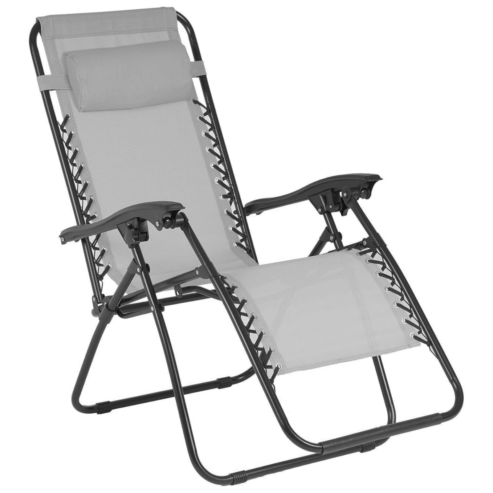 Sedia Pieghevole Reclinabile da Giardino, Struttura in Acciaio, Tessuto Textilene, Stile Moderno, per Esterno, 190x60x38 cm (Grigio)
