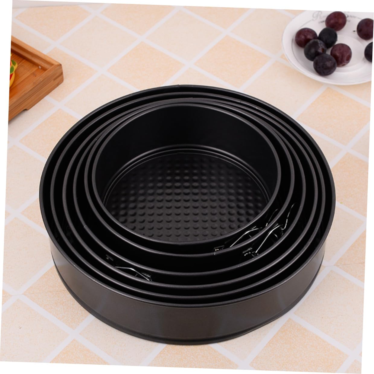 LABRIMP 6 Piezas Moldes Redondos para Pasteles con Base Desmontable Antiadherentes con Diseño Panal Bandejas para Hornear para Bodas Fiestas y Uso Doméstico Negro