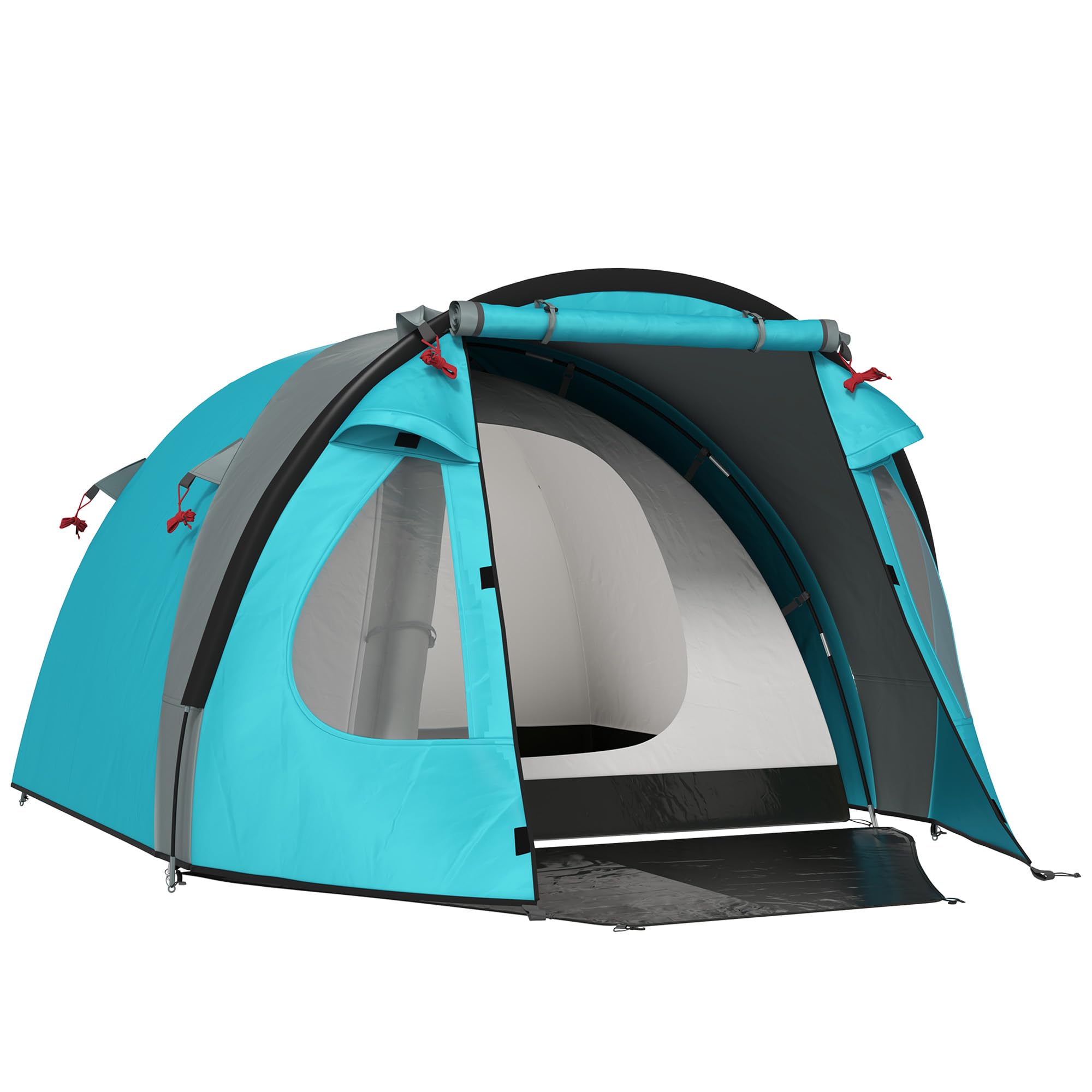 Outsunny Tenda da Campeggio per 3 Persone con Camera e Veranda, Tenda da Trekking a Casetta Impermeabile 3000mm e Borsa di Trasporto, Azzurro