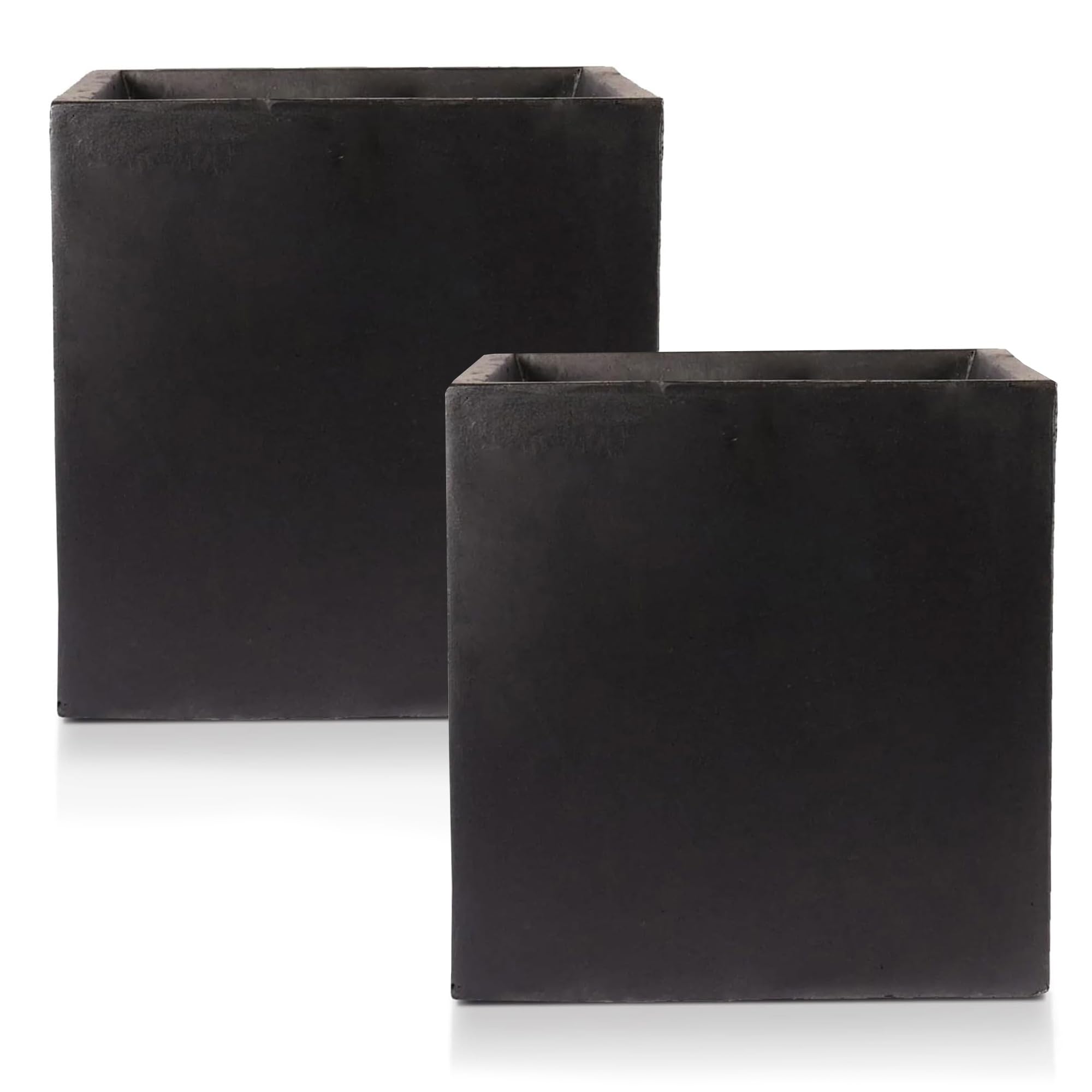 IDEALIST Set of 2 x 30cm Square Planter for Garden | Black Reinforced Stone Flower Pot | Garden Planters with Drainage Holes L30 W30 H30 cm, 27 litres โ image 1