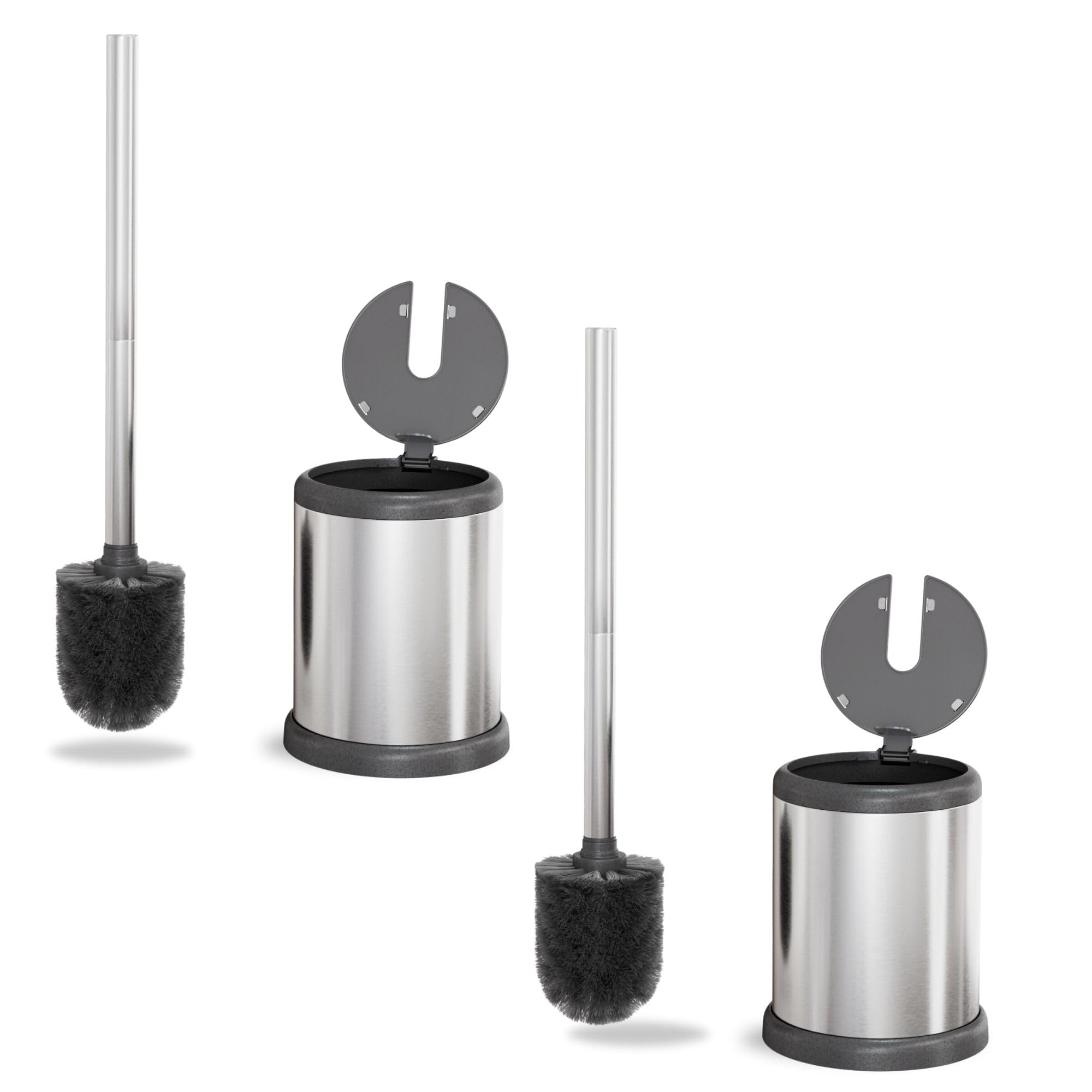 ToiletTree Products Toilet Brush with Lid - Sleek Toilet Bowl Brush and Holder - Toilet Scrubber Brush Set with Heavy-Weight Base - Lidded Toilet Bowl Cleaner Brush and Holder - Chrome (2 Pack)