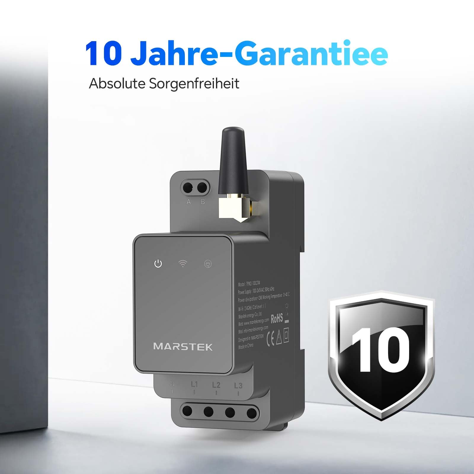 MARSTEK Smart Meter CT002 (Upgrade 2026), WLAN & Bluetooth, Dreiphasige Leistungsabtastung, Einphasig kompatibel, DIN-Schienen-Montage, App-Steuerung