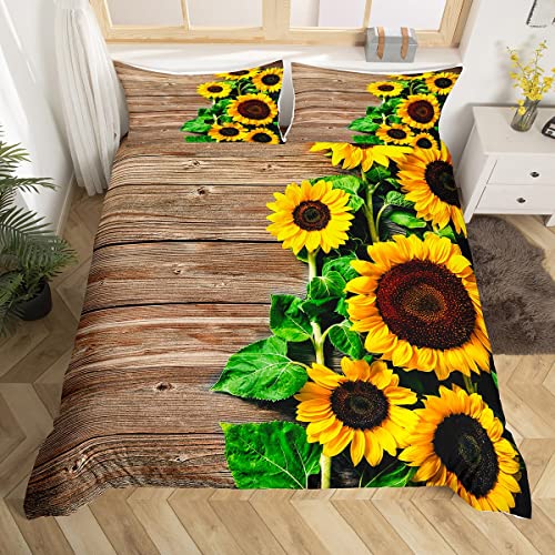 Erosebridal Botanical Flowers Pattern Printed Duvet Cover Twin Girls Women Retro Floral Print Bedding Set Sunflower Decor Comforter Cover Countryside Garden Style 2 Piece Bedding with 1 Pillowcase