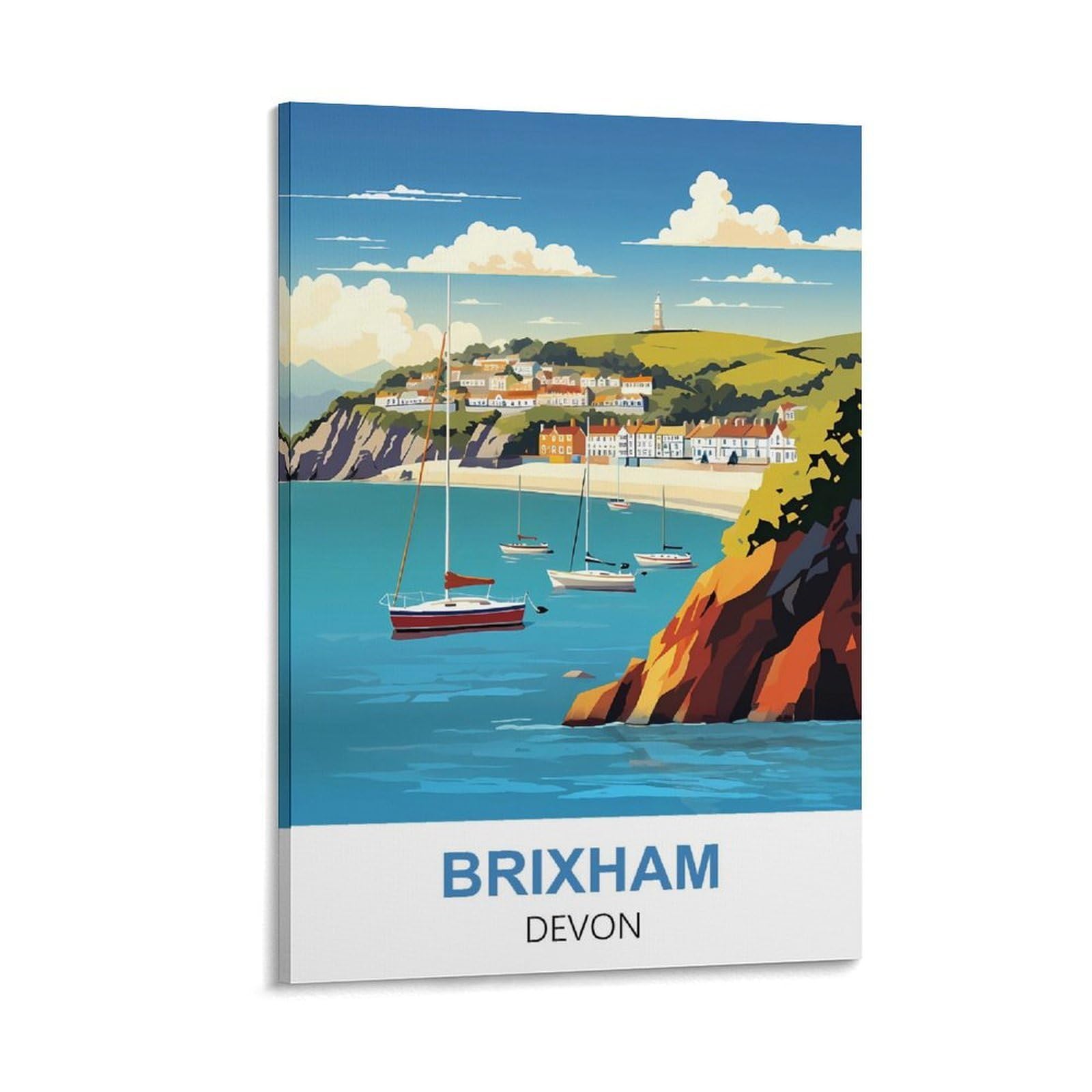 HXHNFERR Brixham Devon Vintage Travel Posters 12x18inch(30x45cm) Canvas Wall Posters And Art Pictures Prints Paintings Bedroom Decor
