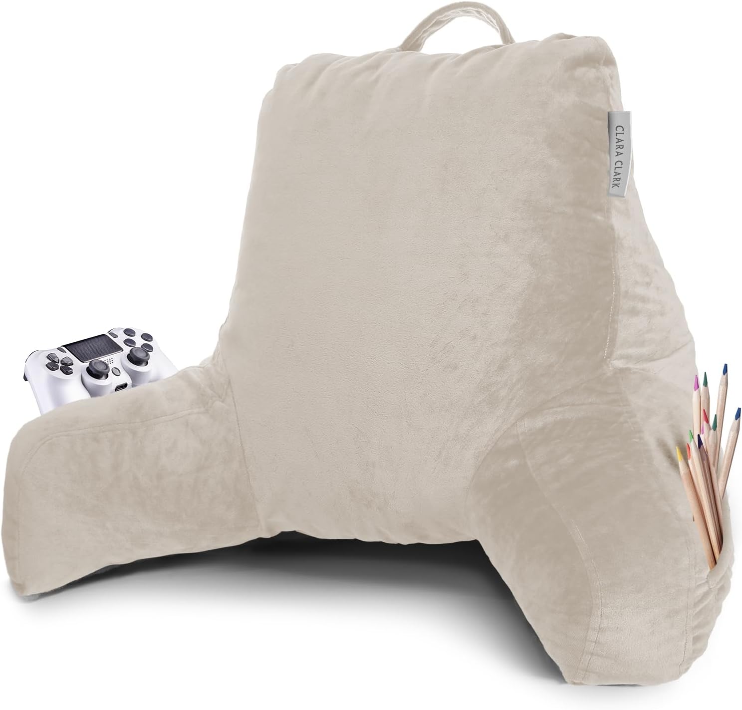 Clara Clark Reading Pillow with Shredded Memory Foam for Sitting Up in Bed and Couch, Back and Arms Adjustable Support for Adults & Teens Backrest Pillows for Reading, with Washable Cover Linen