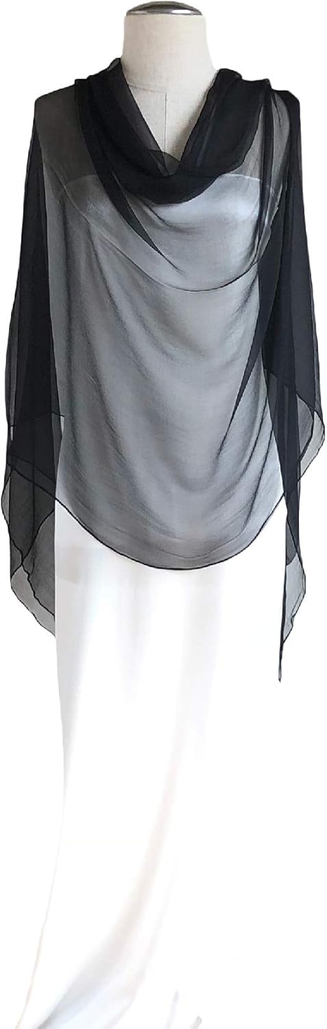 Pure Silk Chiffon Shawl/scarf, Oblong Size 76" L x 34" W, Solid Black - Image 3