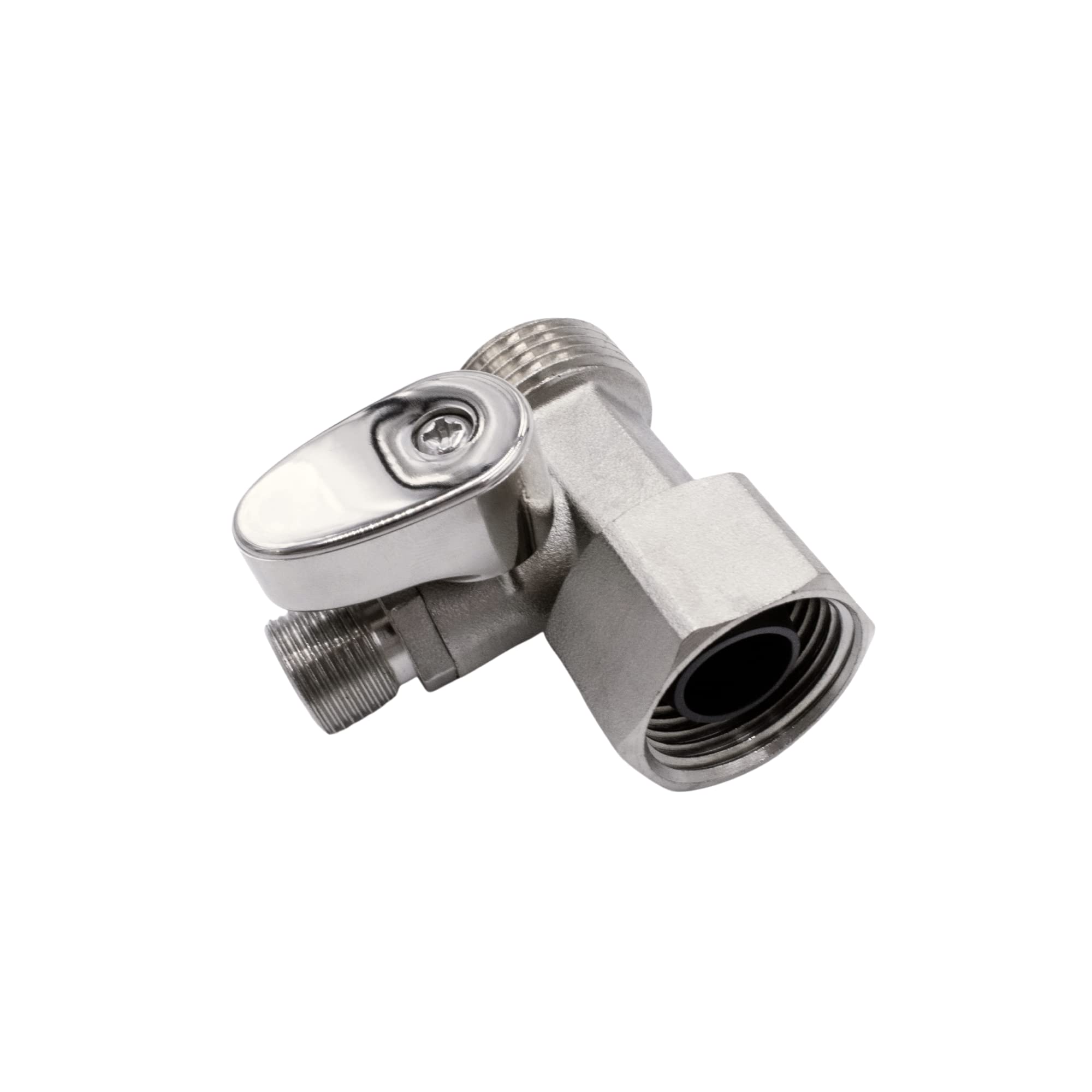 Luxe Bidet Metal T-adapter with Shut-off Valve, 3-way Tee Connector, Nickel Finish, for NEO Series (7/8” x 7/8” x 1/2")