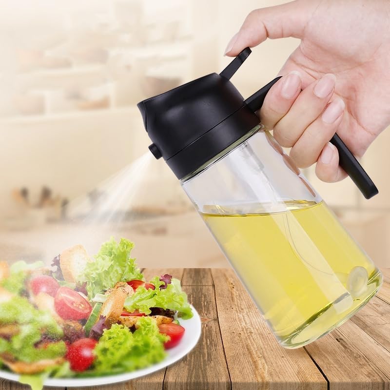 Image of 2 in 1 Olive Oil Dispenser and Sprayer for Kitchen, Glass Oil Spray Bottle, Leak-Proof Cooking Oil Dispenser with Handle for Air Fryer, Salad, BBQ, Grilling, Baking 500ml (Design 1)