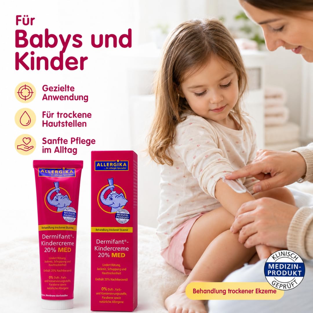 Kindercreme 20% MED 100 ml I mit Pharma Perle Duschgel (3x) | Kortisonfreie Ekzempflege mit 20 % Nachtkerzenöl bei Schuppung, Juckreiz und Hauttrockenheit für Babys und Kinder