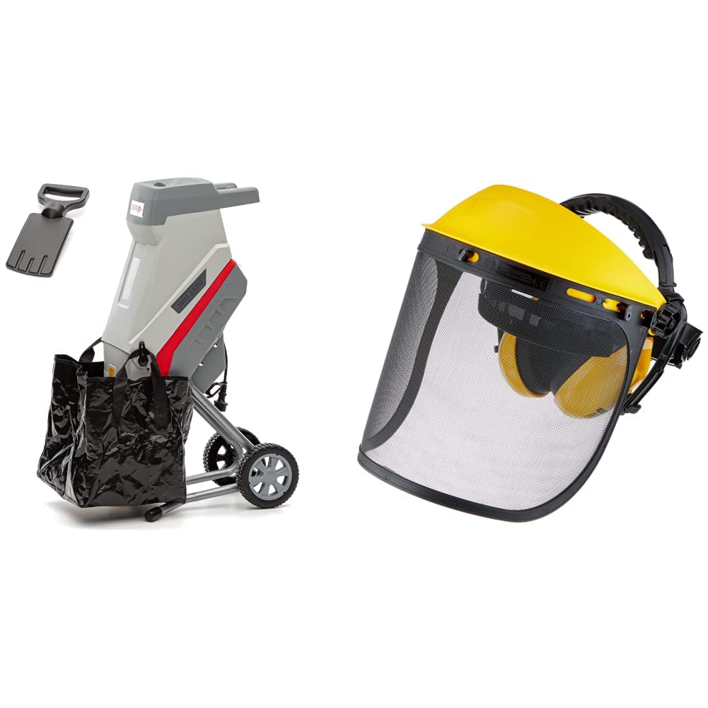 Ikra Broyeur de végétaux électrique IMH 2500, Sac de récupération de 45L inclus, 2.500W, Gris/Rouge & OREGON - Visière en Maille d'Acier & Protège-Oreilles Réglable, Protection du Visage