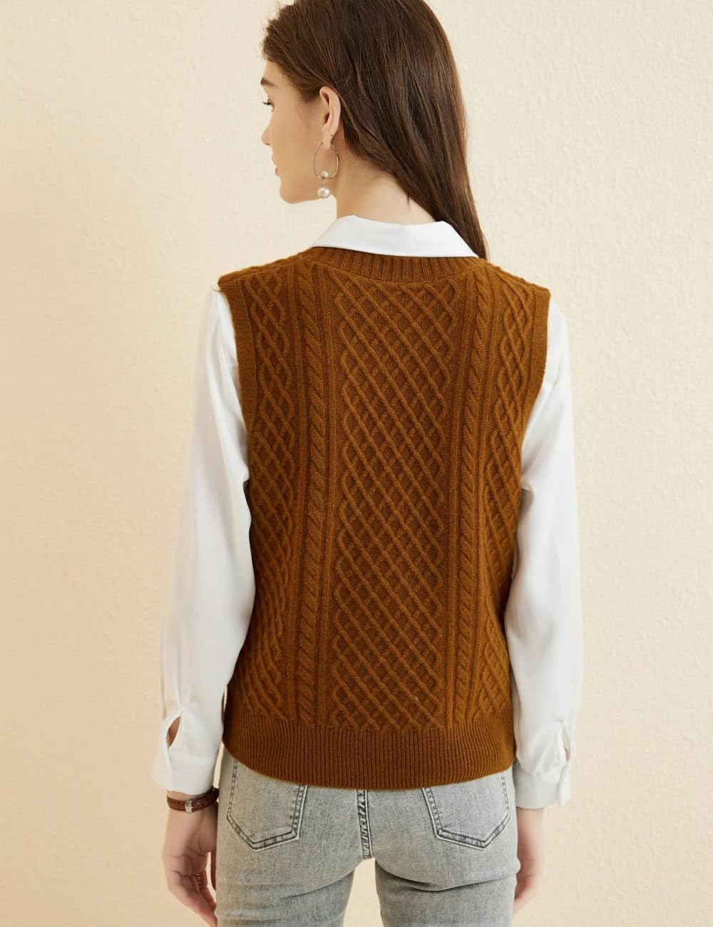 Damska Dzianinowa Kamizelka Bez Rękawów - Damska Kamizelka Sweterkowa Sweter Kamizelka Jesień Zima Crewneck Vintage Kabel Top Bez Rękawów Dzianinowy Sweter