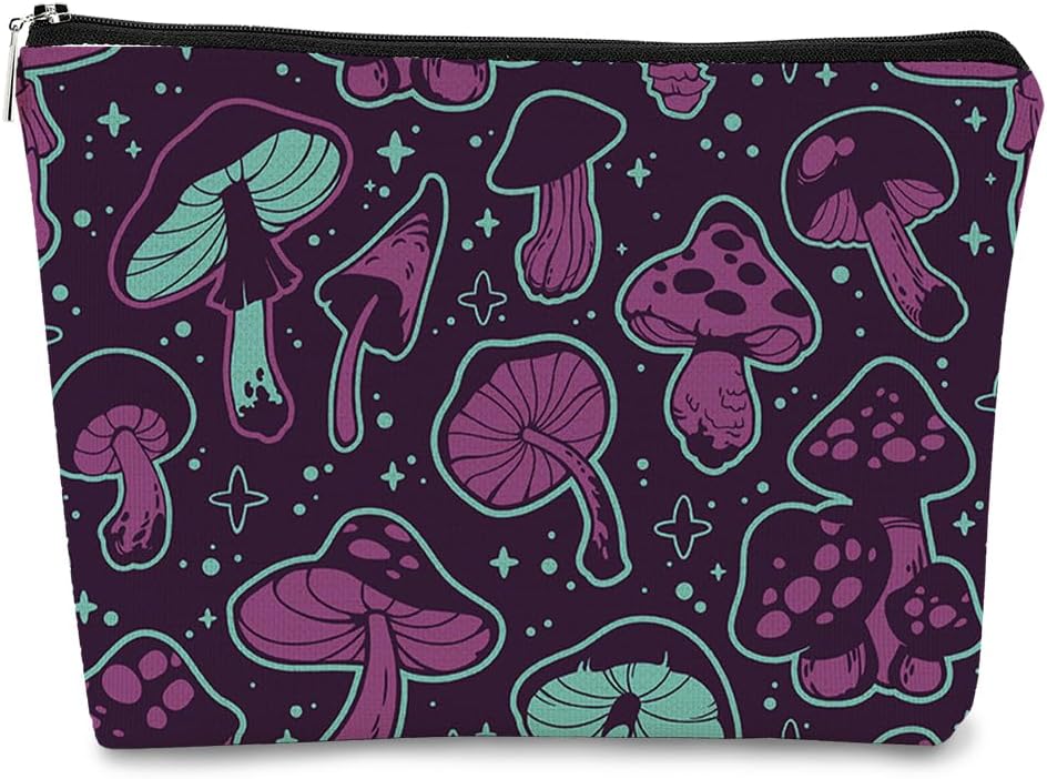 Retro Groovy Hippie Mushroom Magic Shroom Makeup Bag Cosmetic Pouch Zipper Travel Toiletry Bag,Gifts for Mushroom Lovers Women