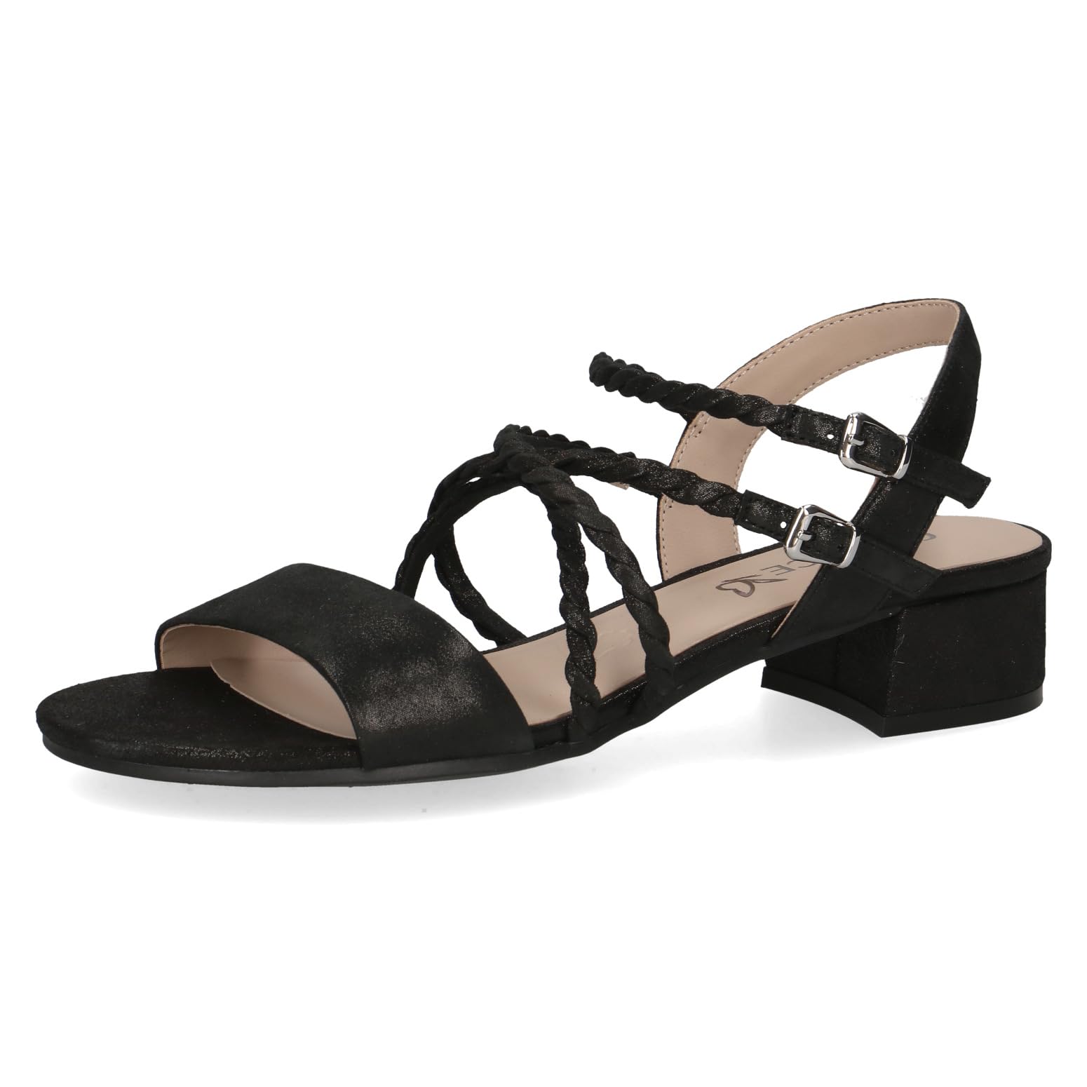 CAPRICE Women's Heeled Leather Sandals with Hook-and-Loop Closure, Black (Black Metallic), 6.5 UK