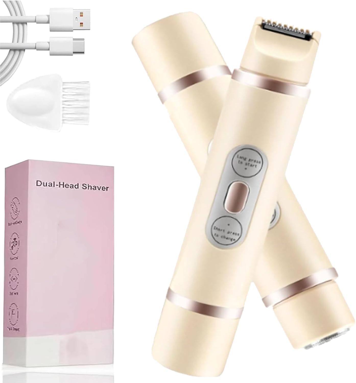 Forcipower Comfort 2 in 1 Electric Lady Shaver, Double-Headed Bikini Trimmer Women Electric Shaver, for Facial Face Underarm Leg (Beige)