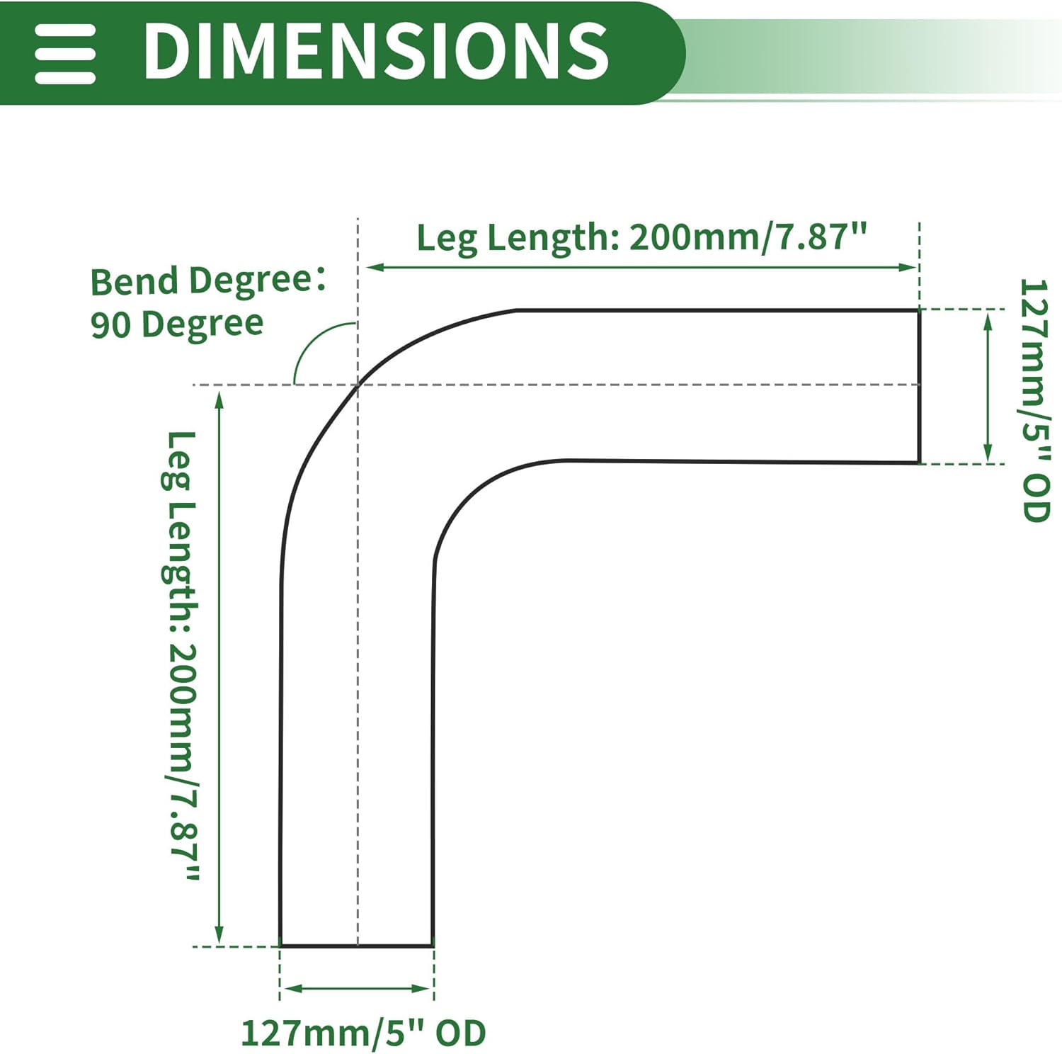 Motoforti 90 Degree Mandrel Exhaust Pipe DIY Custom Car Modified Exhaust Pipe Tubing Piping 127mm/5" OD 200mm/7.87" Length 304 Stainless Steel Silver Tone
