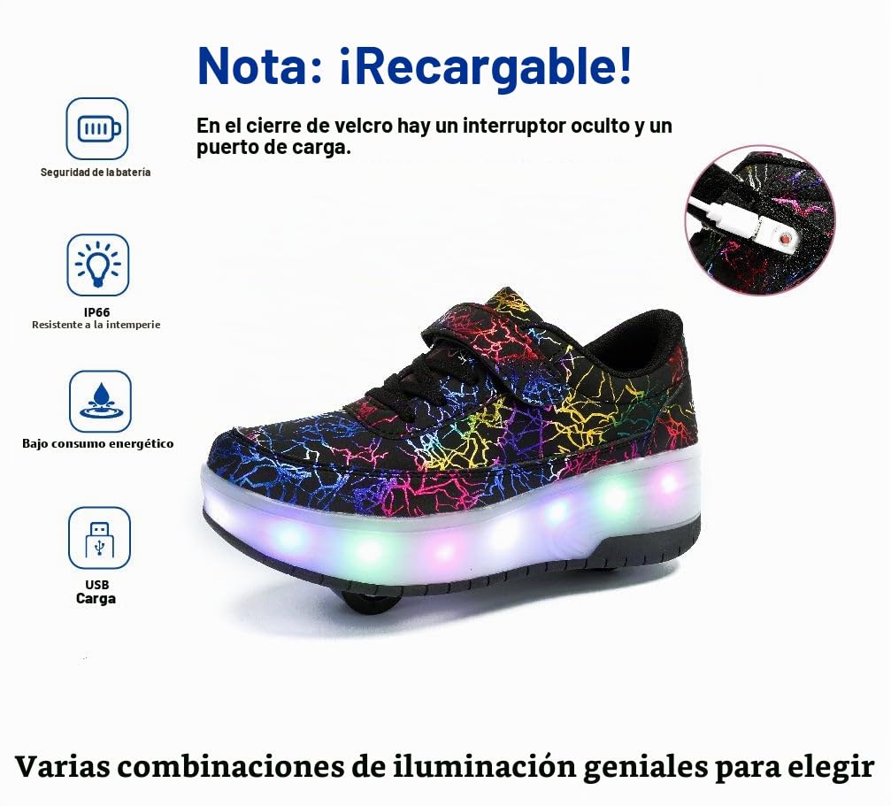 Zapatillas con ruedas para niños 2 en 1 con patines de ruedas, 37 EU