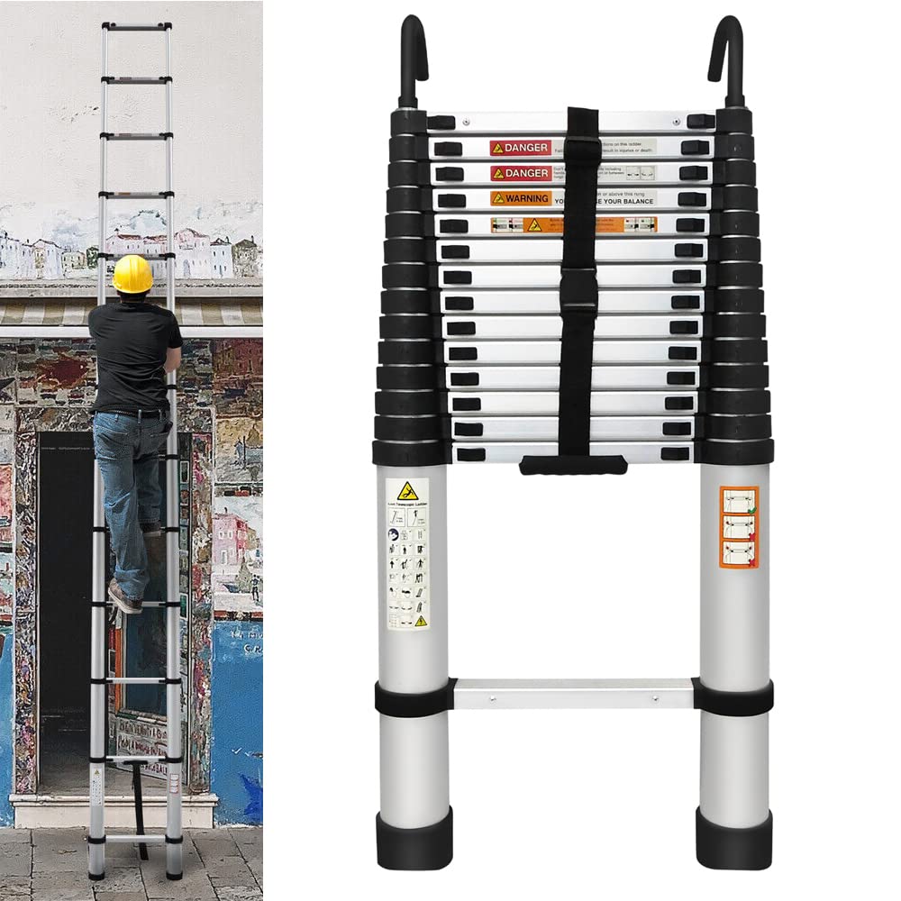 20.3FT Telescopic Ladder EN131 with 2 Hooks, Portable Extendable Ladder, Aluminum Telescoping Ladder Straight Ladder Loft Home Office Outdoors, Max Capacity 330LB