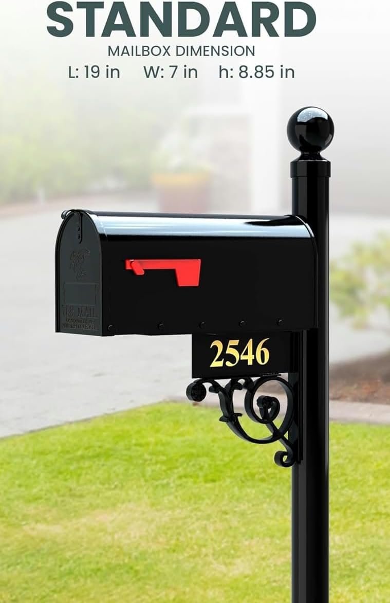 Addresses of Distinction Black Mailbox with Post and Number Plate - The Regency