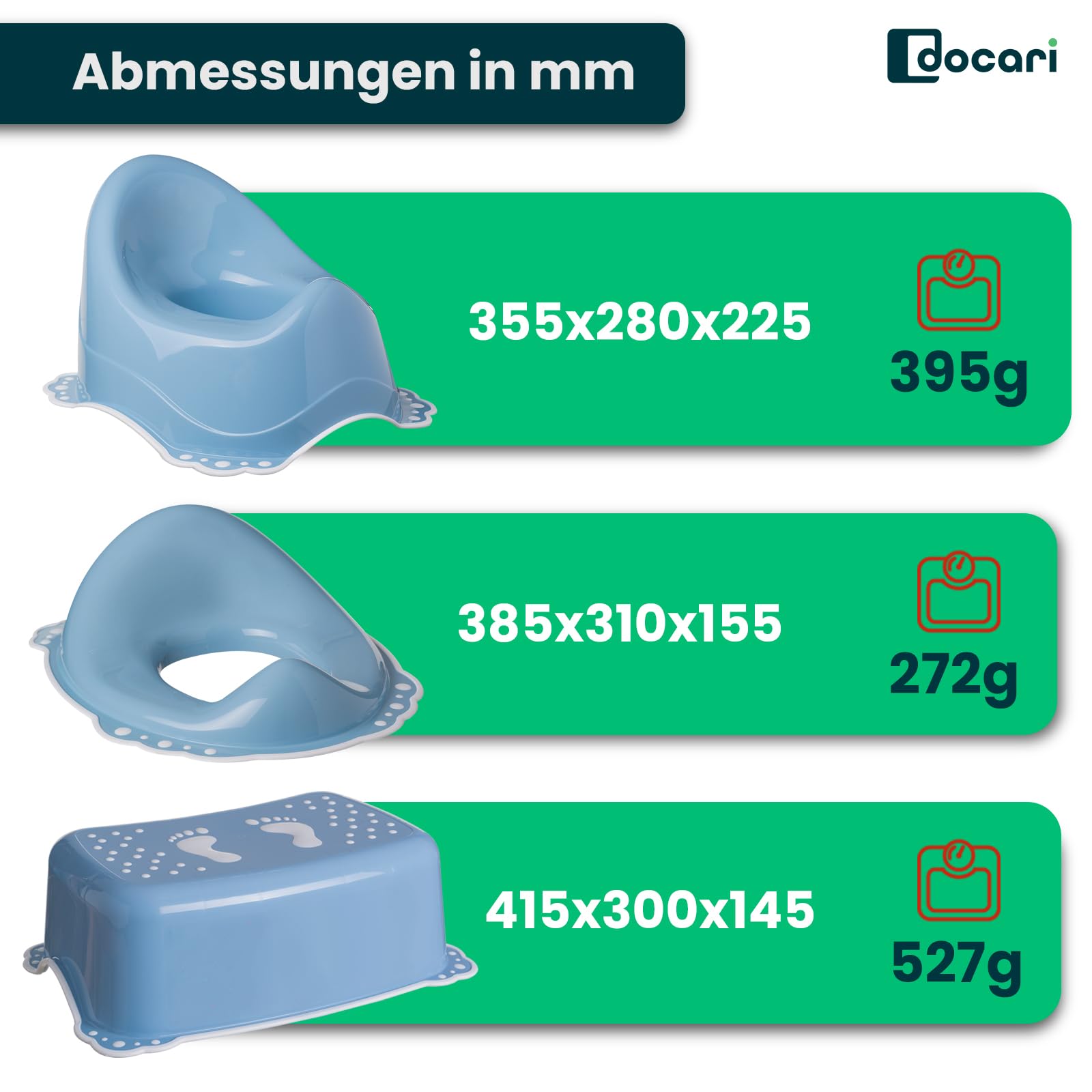 Set de toilette 3en1 garçon bleu dès 1 an - composé de pot + tabouret + rehausse WC