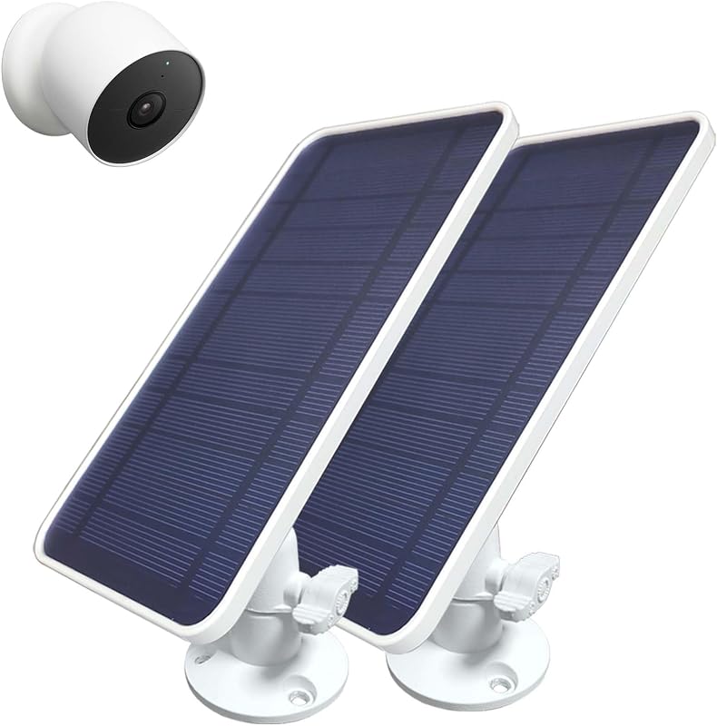 Solar Panel for Google Nest Cam Outdoor or Indoor (Battery), 2 Pack | IP65 Solar Charger with Magnetic Connector, Internal PCB, 10FT Cable and 360° Aluminum Mount for Nest Cam Battery 2nd Gen