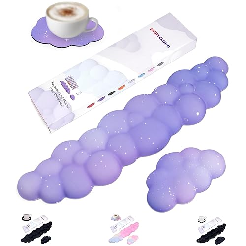 LJYZMD Cloud Wrist Rest Set for Keyboard and Mouse, Includes Cute Coaster, with Computers and Laptops(Purple Star Set) - Purple Star Set