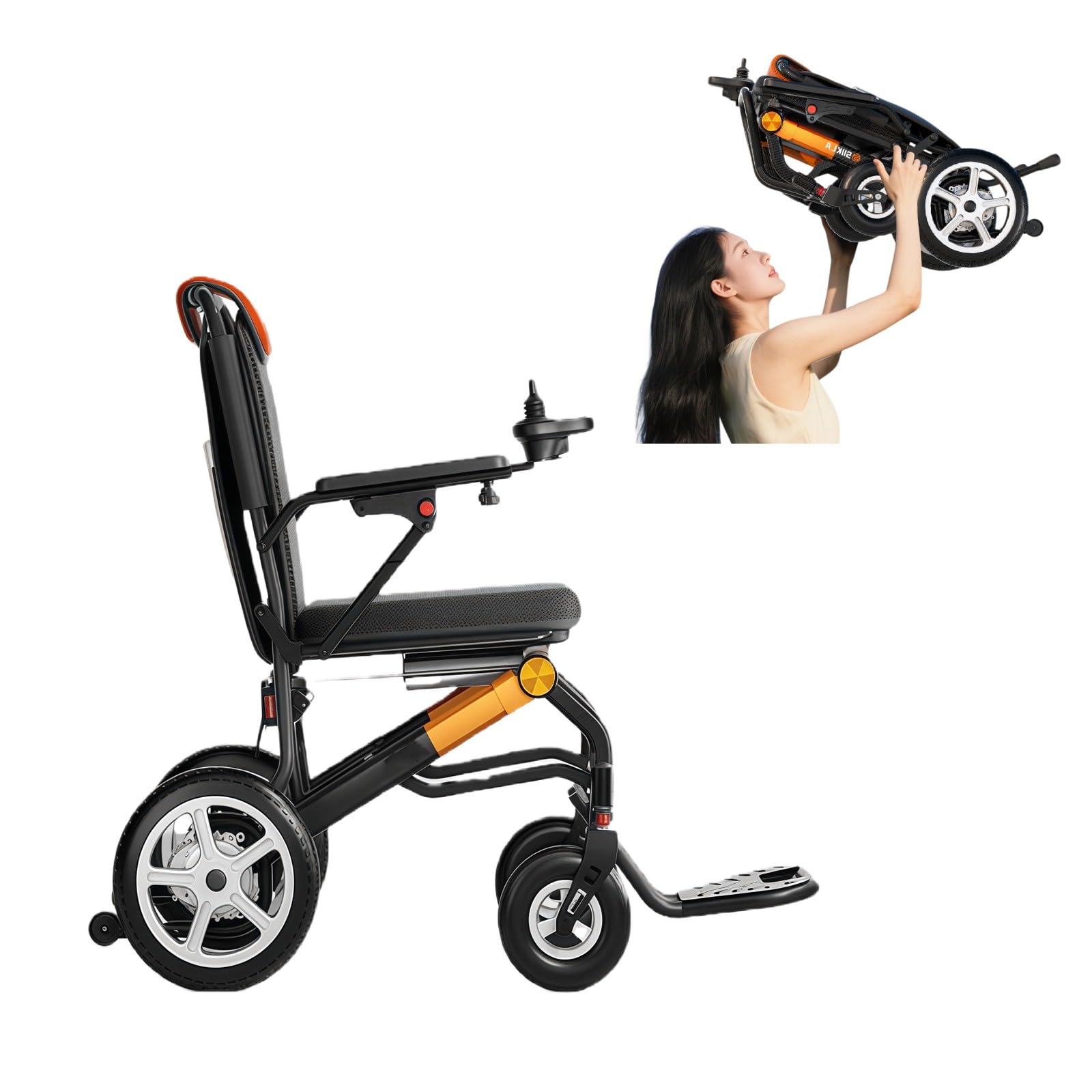 Silla de ruedas eléctrica, plegable con batería de litio extraíble, motor sin escobillas de 400 W, diseño compacto para uso en todo terreno