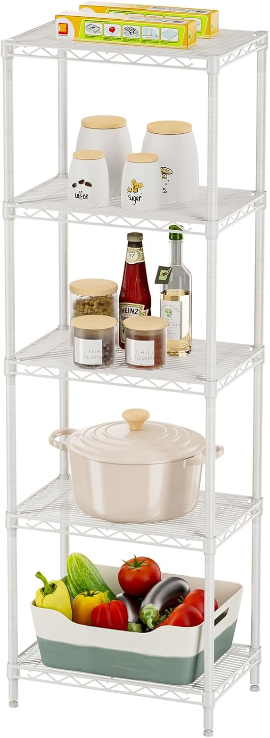 5Shelf Laundry Room Organization Shelving Unit White Metal Closet Organizers