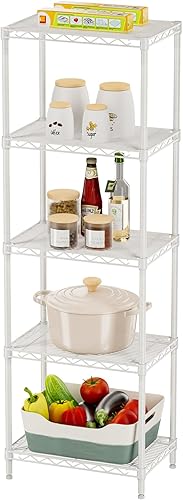 SINGAYE Estante de almacenamiento con 5 estantes de alambre para armario, baño, despensa de metal, cocina, pequeña estantería de garaje,