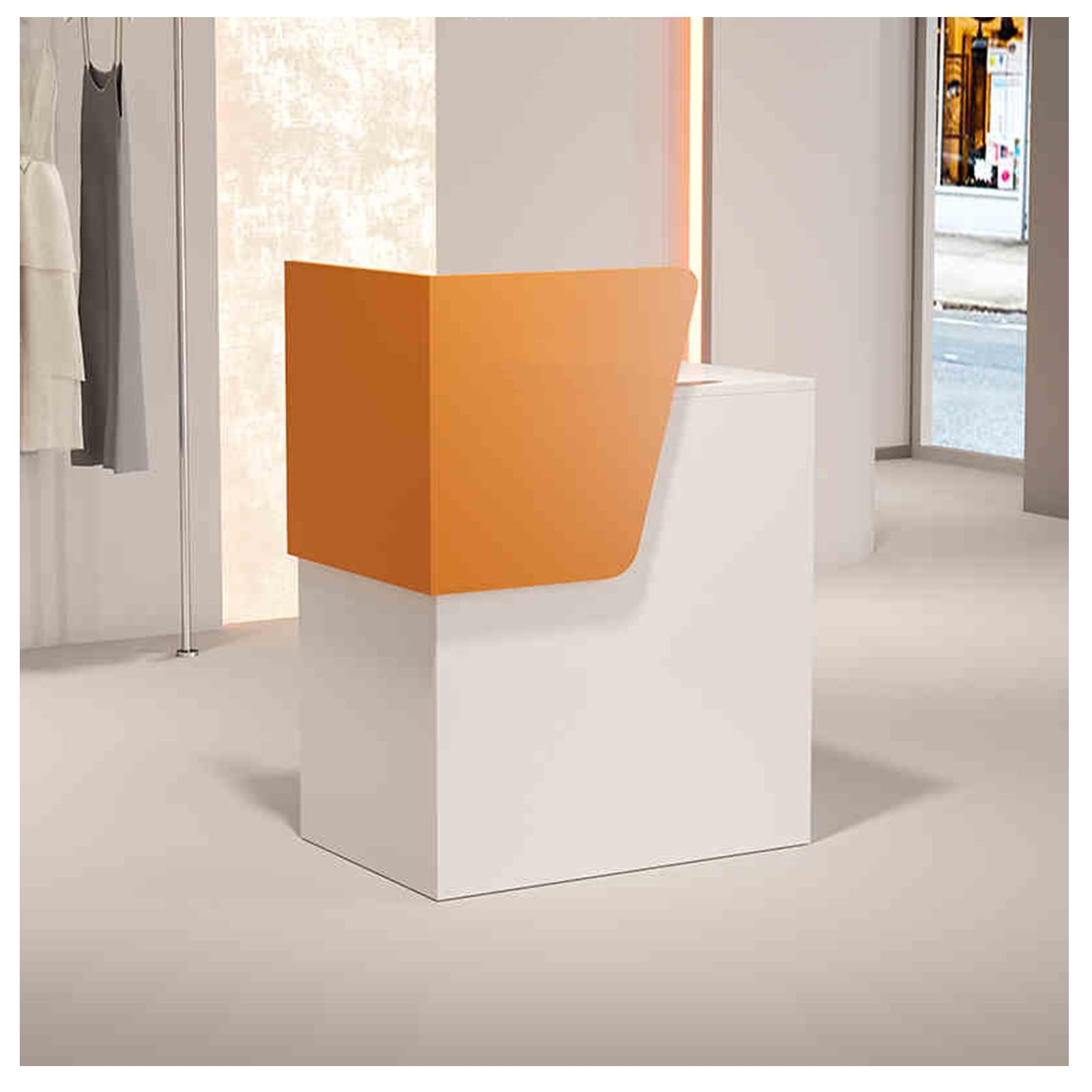 Moderner Empfangstisch mit abschließbarer Schublade & offenen Regalen, kompakter Kassentisch für Einzelhandel, Büro, Weiß, 99,8 x 40 x 95 cm