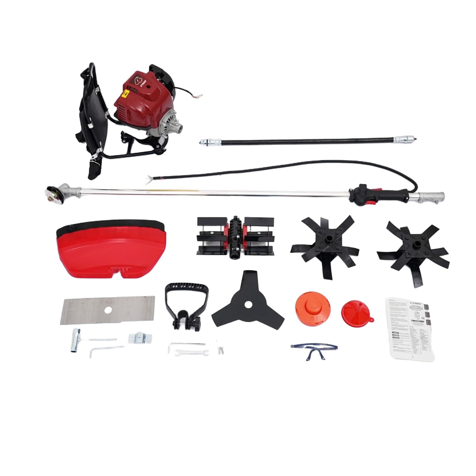 Kosiarka ogrodowa 2 w 1, spalinowa kosiarka spalinowa 36 CC 1000 W, szerokość cięcia 27 cm i szerokość spulchniania 32 cm, kosiarka spalinowa z silnikiem czterosuwowym, plecak, glebogryzarka