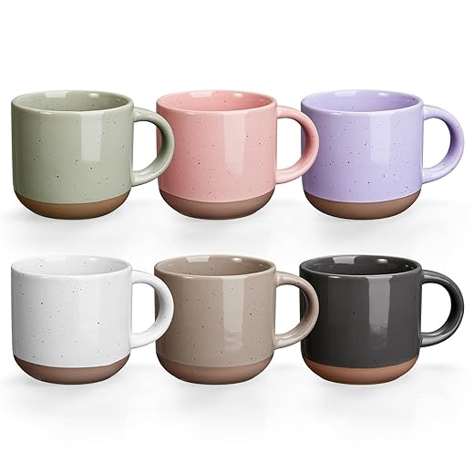 Morandi Color Ceramic Mini Espresso Cups Set of 6, 5 oz Expresso Mugs with Handle, Porcelain Coffee Mugs Demitasse Cups, Modern Style Cups, Microwave Dishwasher Safe Suit for Espresso Machine