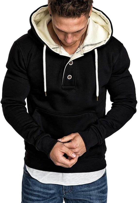 PPPPA Mens Pullover Hoodies Hooded Sweatshirt Solid Color Casual Long