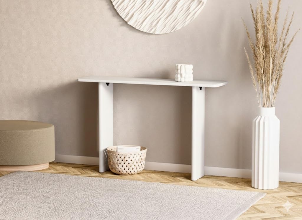 Furniture Modern Solid Wood Console Table with Rounded Edges, Natural Finish, Minimalist Scandinavian Style Entryway Furniture (Style 3, White, 80x30x80 cm)