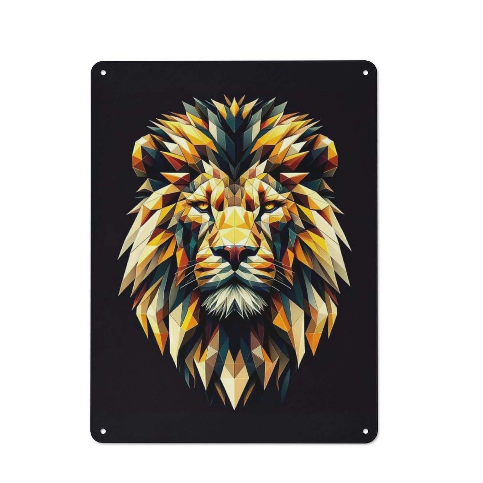 Junmoney Style-9 Tin Wall Plaque 40X30cm With Geometric Lion For Workshop Wall, With Clear Retro Wall Decor Character