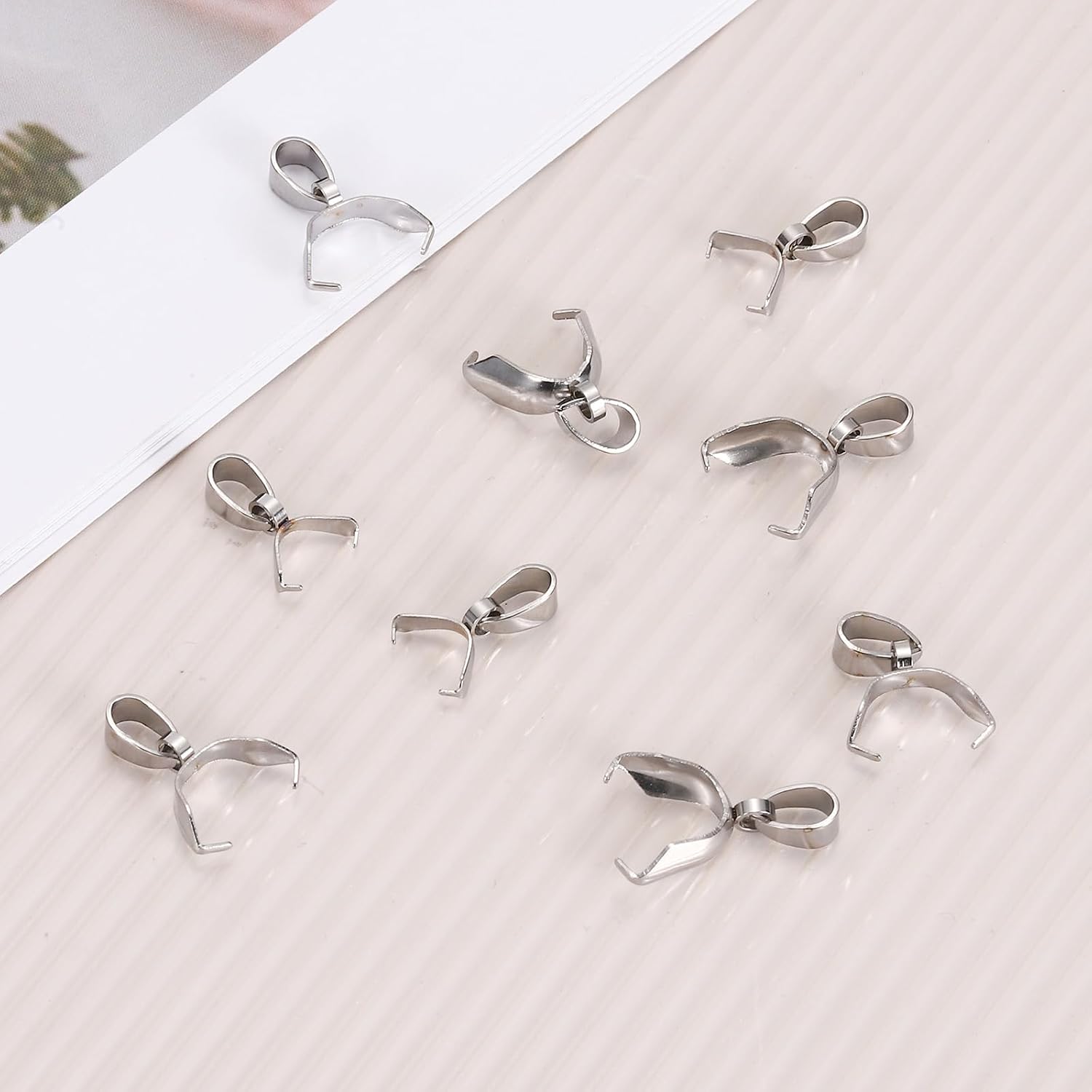MECCANIXITY 50 Pcs Stainless Steel Pinch Clip, 16mm Pinch Bails Clasp Dangle Pendant Slider Connectors for Jewelry Making Necklace Earring Bracelet, Silver