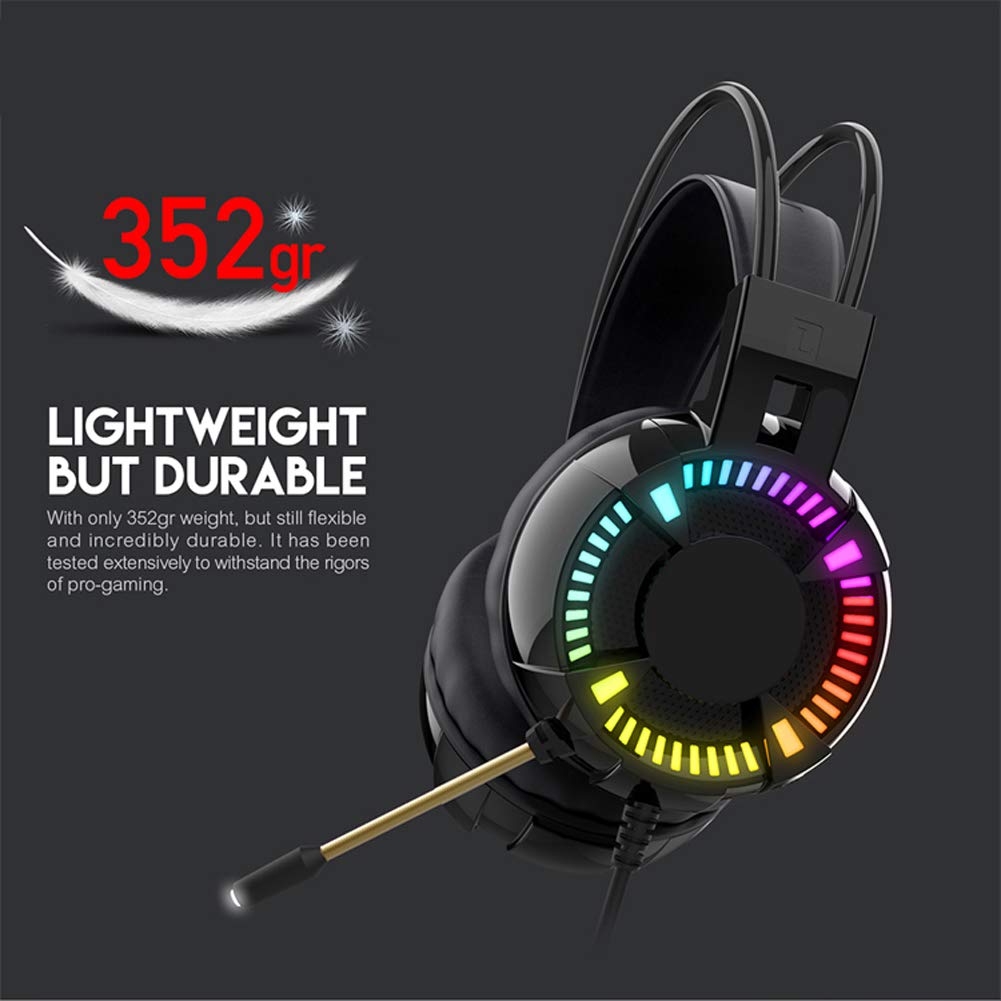 C- Cuffie da gioco Cuffie da gioco con audio surround 7.1 per giochi FPS Stereo da 50 mm con microfono a cancellazione di rumore e cuffie antirumore con auricolare leggero RGB e fascia regolabile