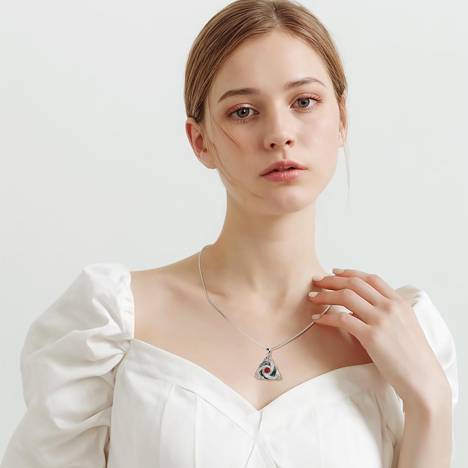 Distance Celtic Birthstone Necklace for Women, S925 Sterling Silver Trinity Knot Triquetra Austria Crystal Pendant, Birthstone Necklace Birthday Anniversary Jewelry Irish Scottish Gifts for Her - Image 9