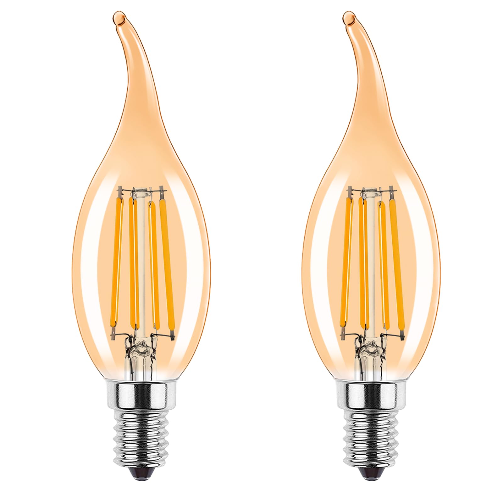 ProCrus E14 Dimmbar Vintage Glühbirne Kerzenlampe, 4W Lampe Ersetzt 35Watt, C35 E14 Kerzenlampe, 350LM 2700K Warmweiß, Amber, Glas, 2er Pack