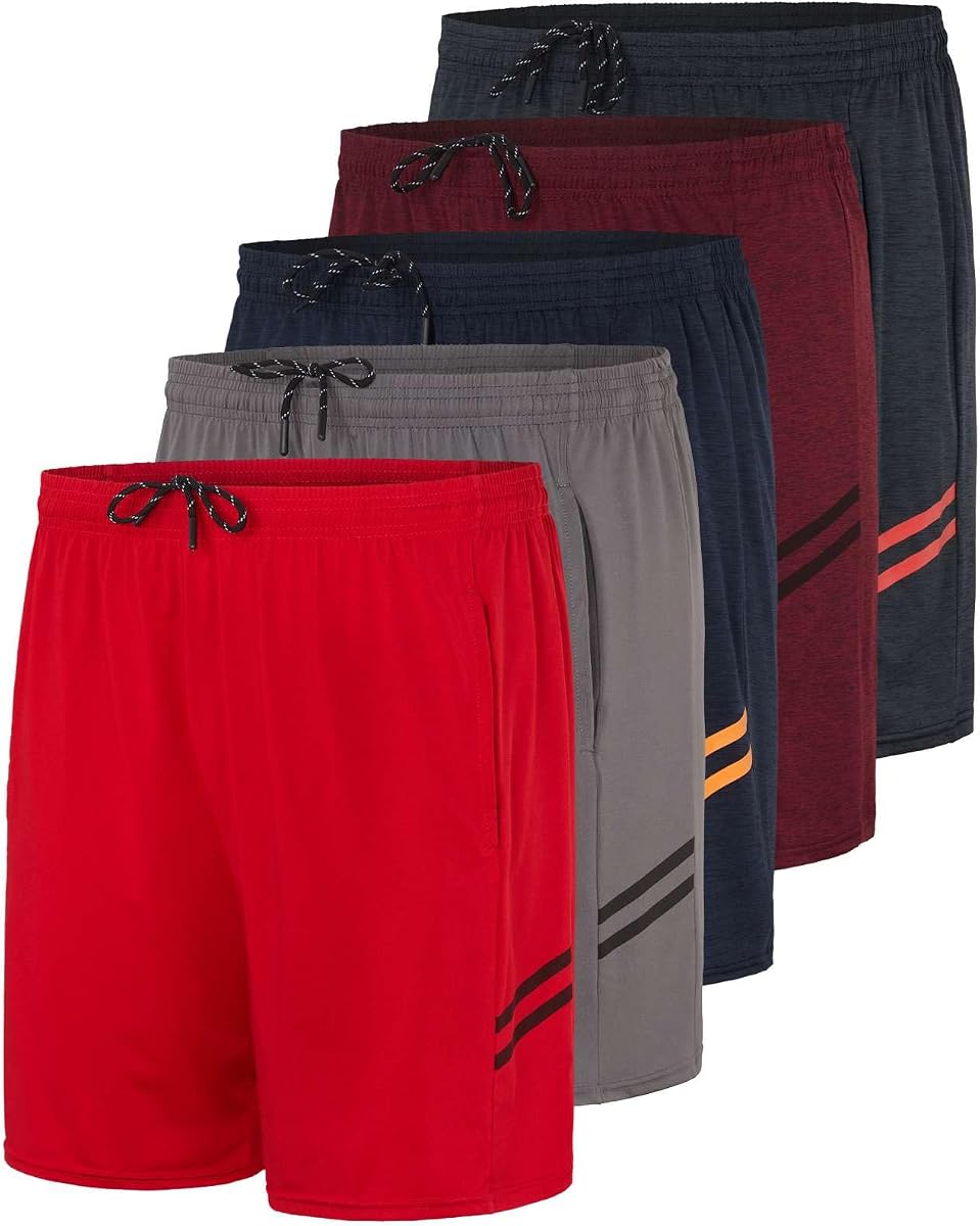 Paquete de 5 Real Essentials: pantalones cortos de entrenamiento para correr con ajuste seco y entrepierna de 5" para hombre, bolsillos y cordón (disponibles en talla grande y alta)