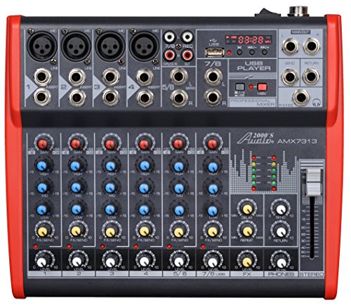 Audio2000'S AMX7313 Eight-Channel Audio Mixer with USB Interface, DSP Processor, and Phontom Power